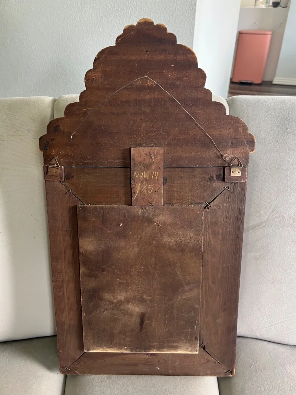 Antique Dutch copper & brass mirror/brush cabinet